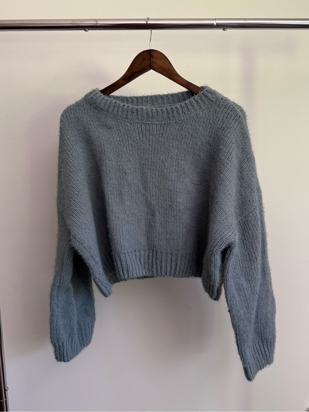 Love Tree Cropped Crewneck Sweater in Dusty Blue-Gray